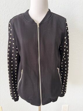 Forever 21 Black Studded Zip-Up Sweatshirt Bomber Jacket Small
